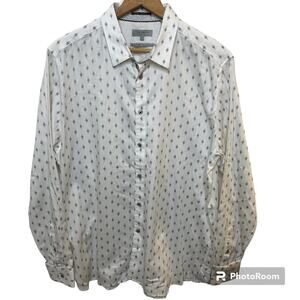 Ted Baker London Men’s White Long Sleeve Button-Up Shirt Collared Cotton 7/3XL